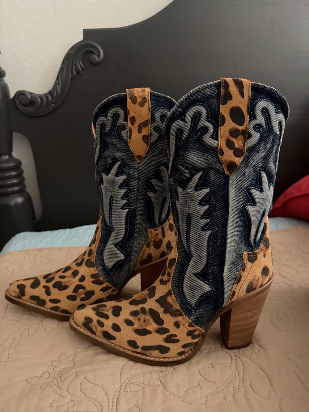 dingo Leopard & Denim Western Heeled Boots - Picture 4 of 8